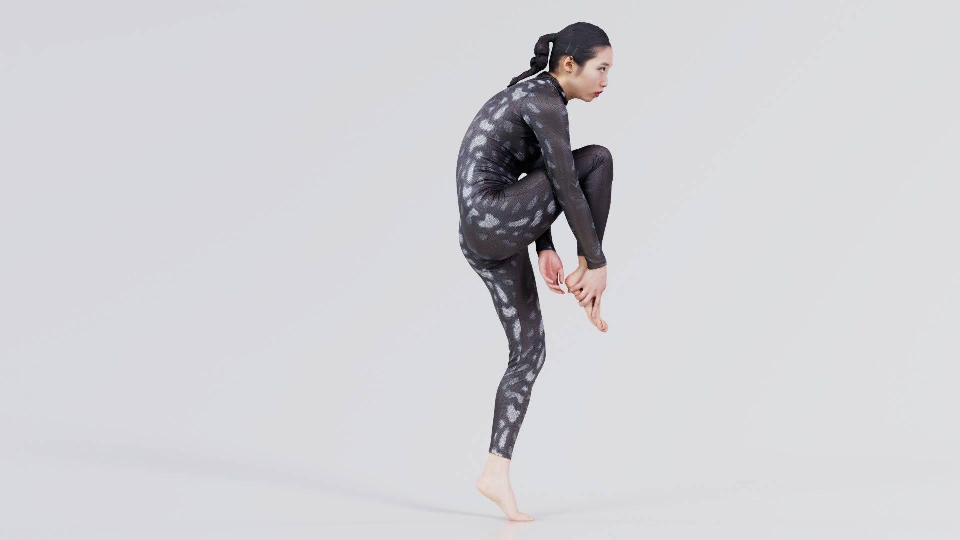 Asian Woman Wearing Snake Print Catsuit 013 Low-poly 3D model_8