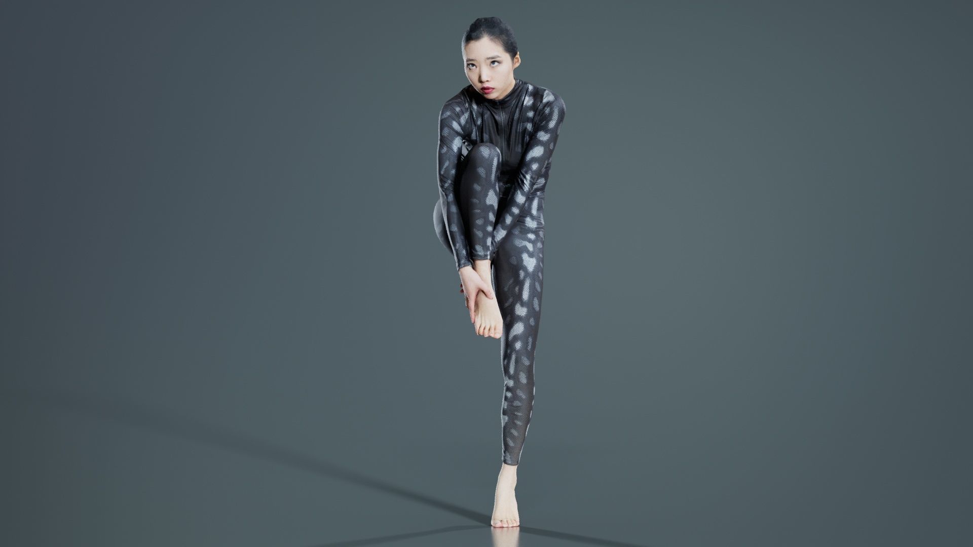 Asian Woman Wearing Snake Print Catsuit 013 Low-poly 3D model_2