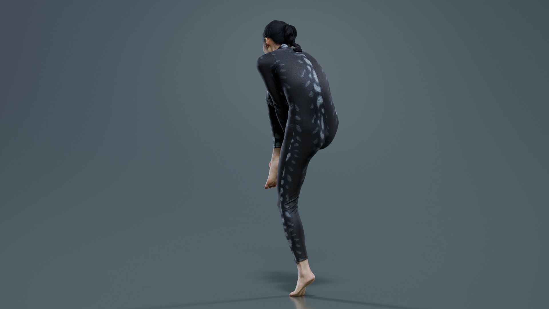 Asian Woman Wearing Snake Print Catsuit 013 Low-poly 3D model_5