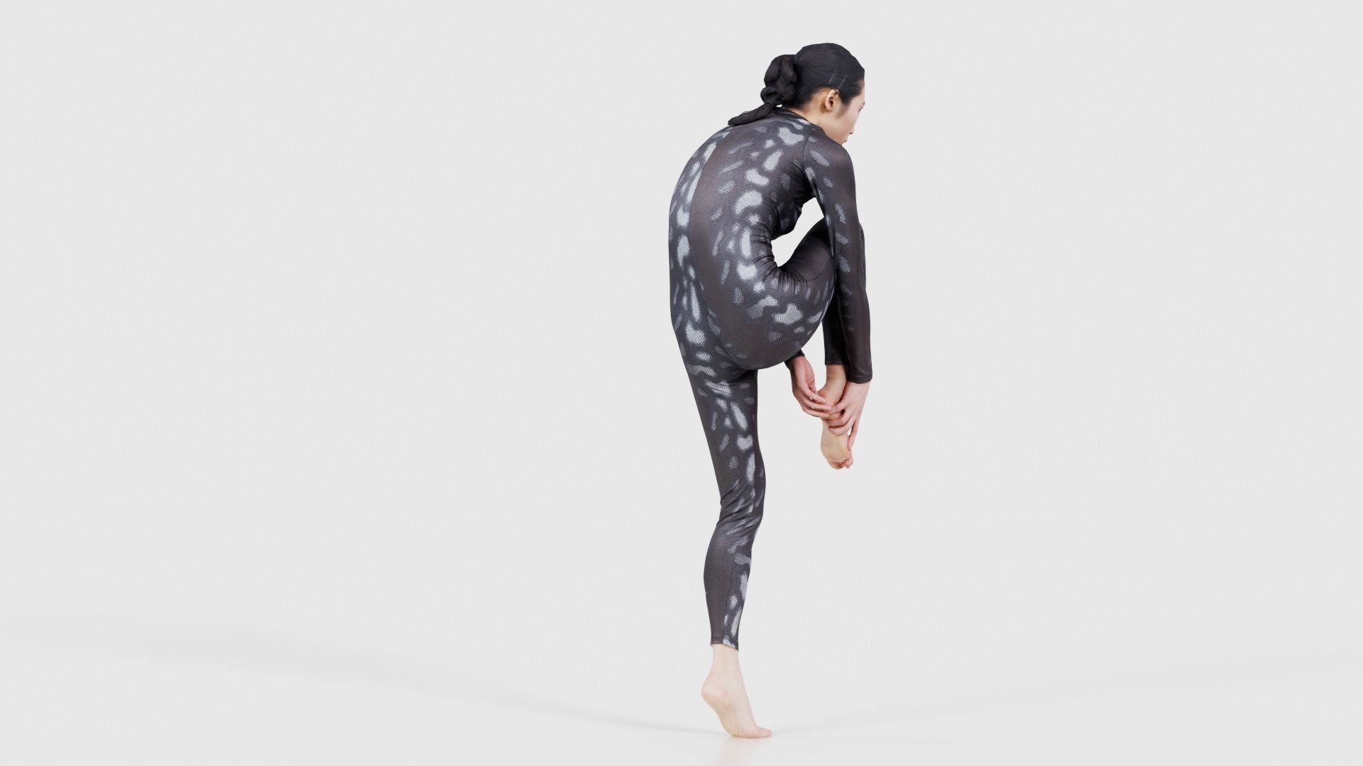 Asian Woman Wearing Snake Print Catsuit 013 Low-poly 3D model_21