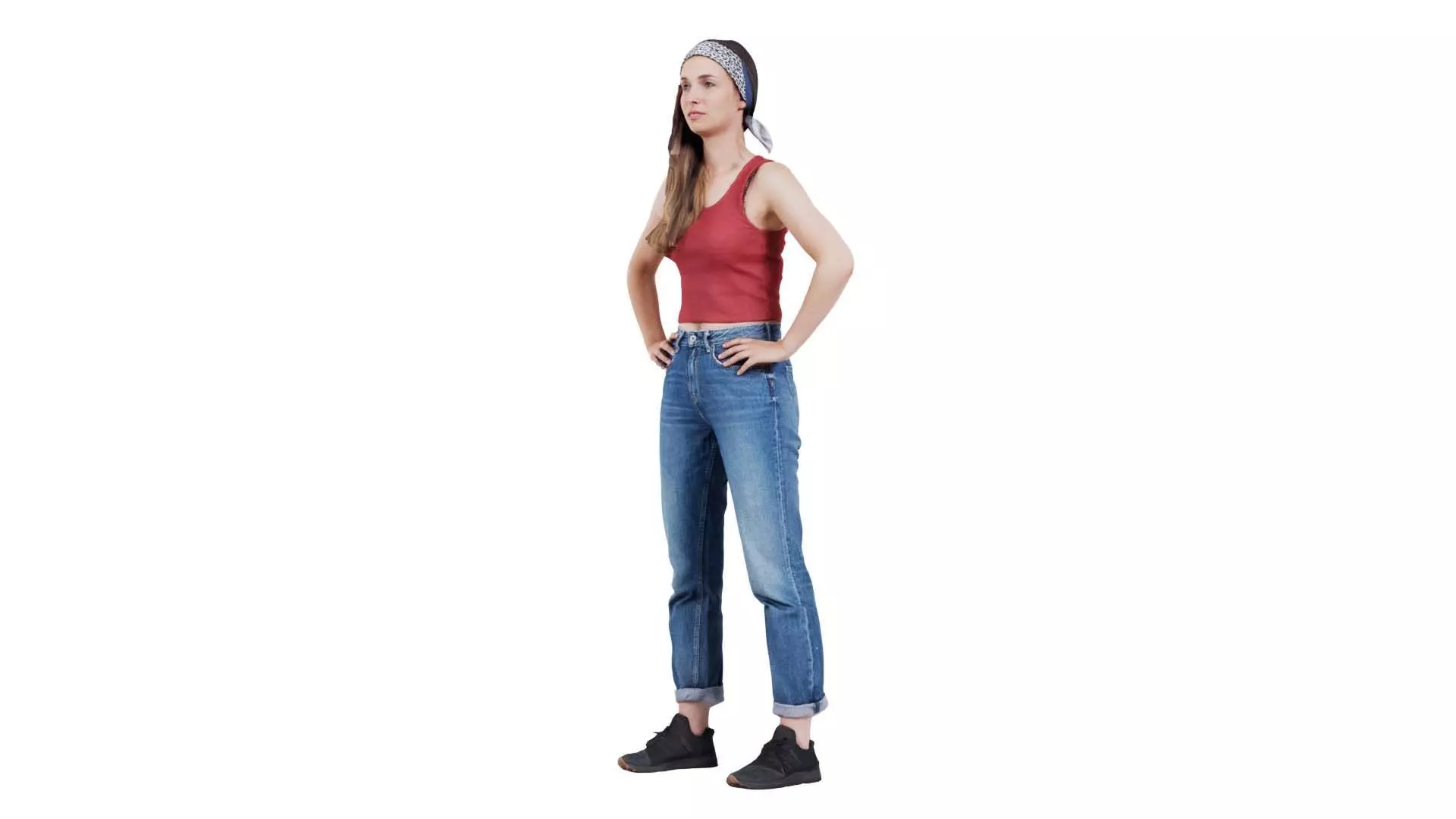 Baggy Jeans Woman Red Top Hands in Side Low-poly 3D model