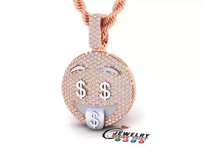 Custom Money Mouth Face Emoji Diamond Pendant - Money Necklace 