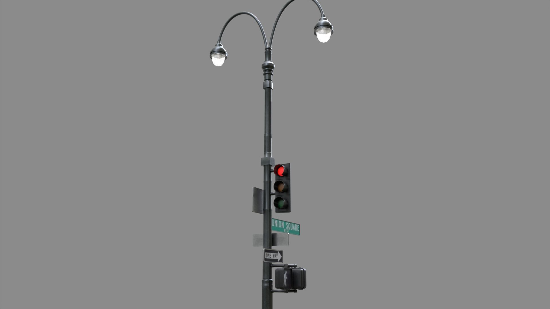 LowPoly Traffic light with street lamp 2 Low-poly 3D model_3