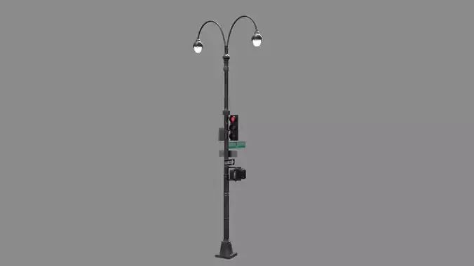 LowPoly Traffic light with street lamp 2