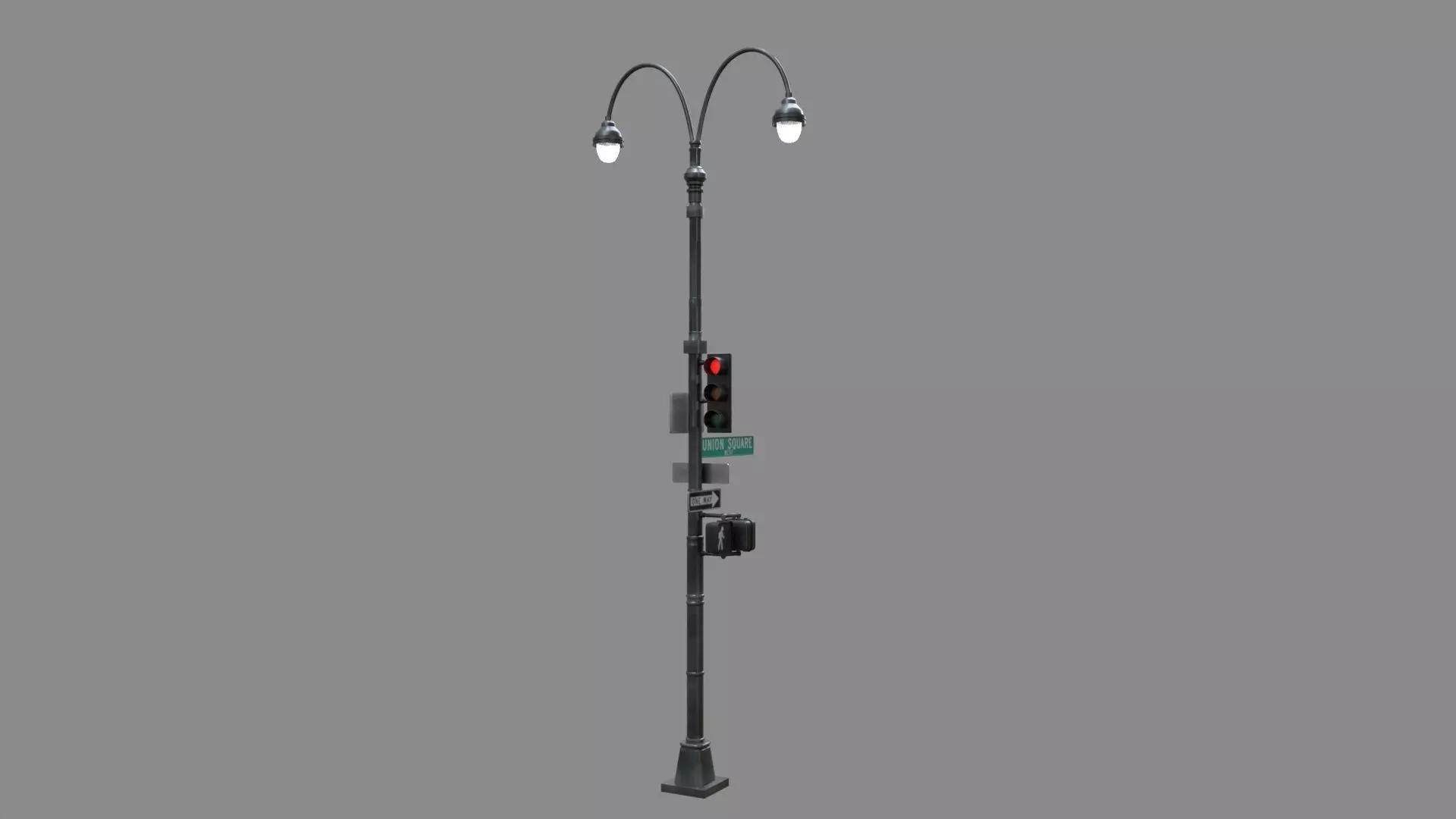 LowPoly Traffic light with street lamp 2 Low-poly 3D model_0