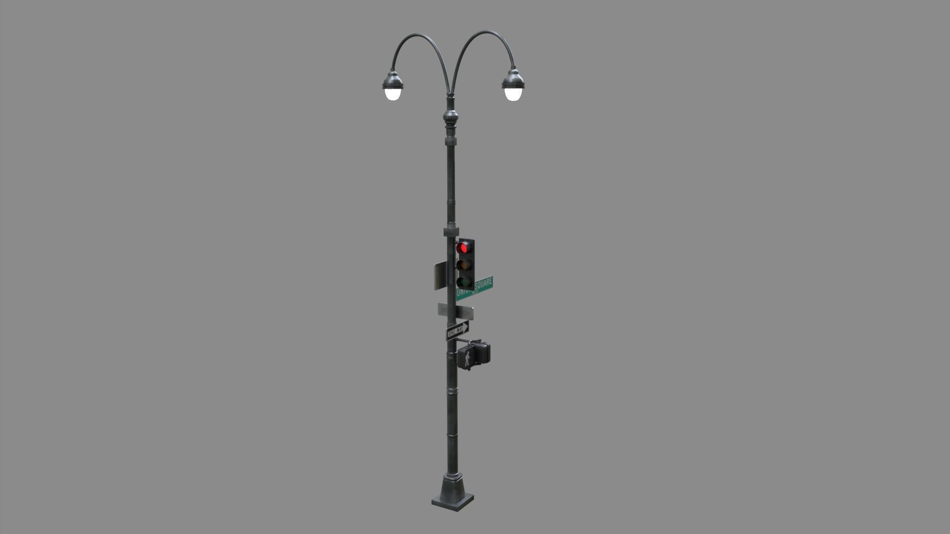 LowPoly Traffic light with street lamp 2 Low-poly 3D model_2