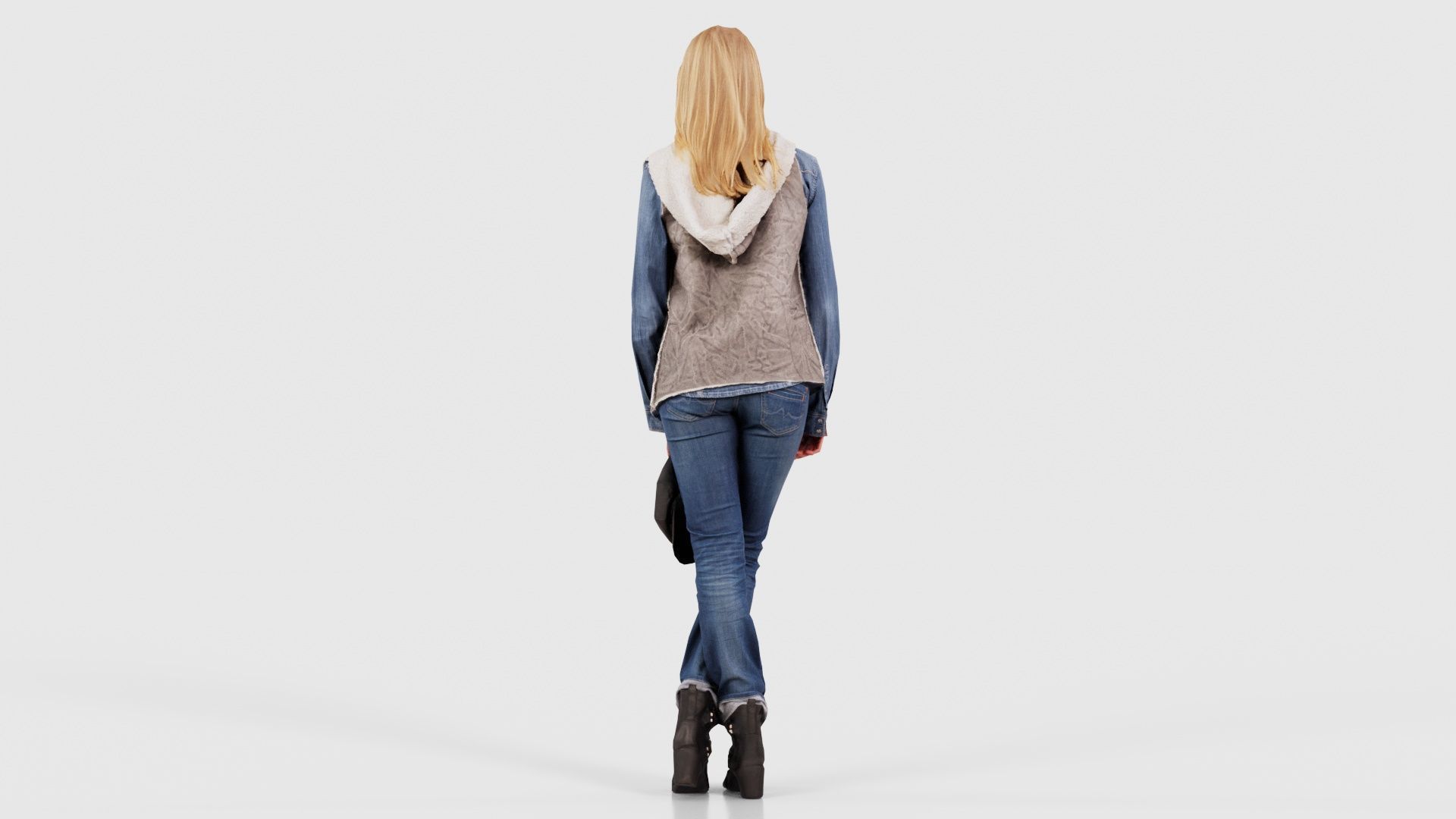 Blonde Model in Jeans Outfit Holding Cap Low-poly 3D model_22
