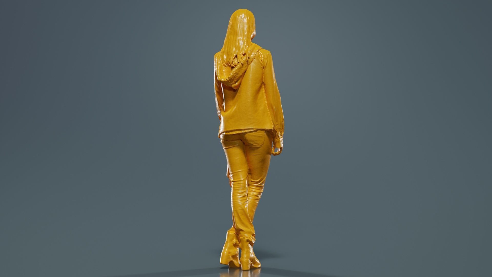 Blonde Model in Jeans Outfit Holding Cap Low-poly 3D model_13
