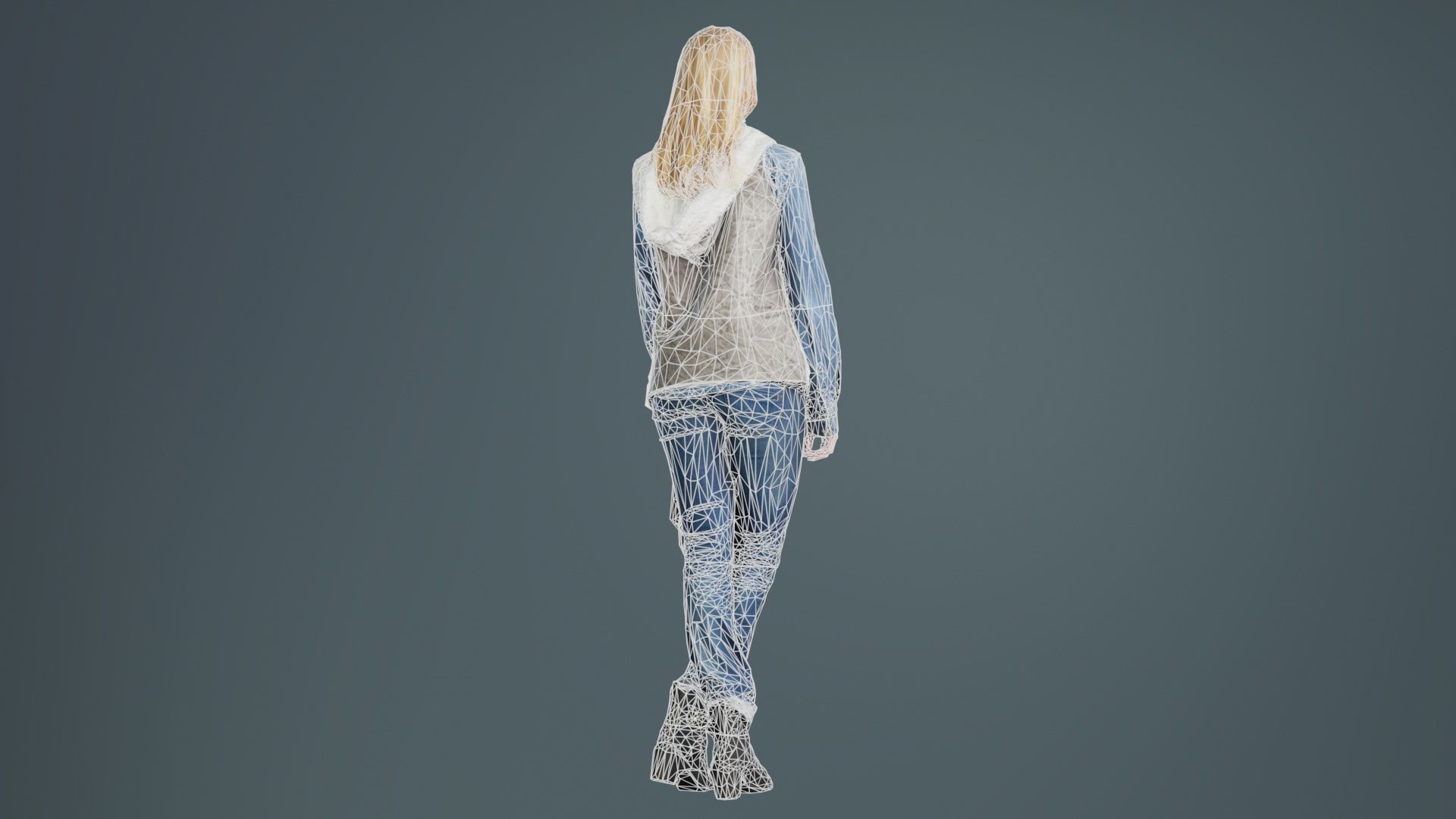 Blonde Model in Jeans Outfit Holding Cap Low-poly 3D model_10