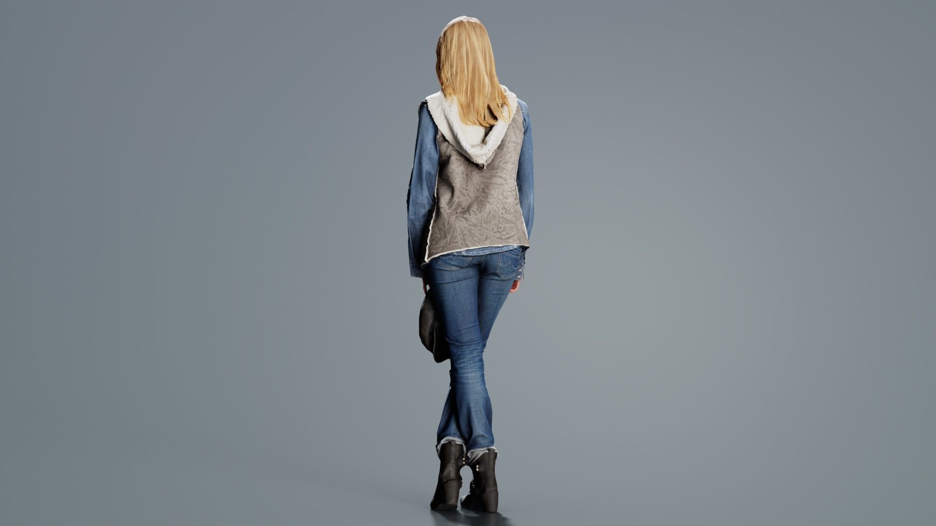 Blonde Model in Jeans Outfit Holding Cap Low-poly 3D model_1