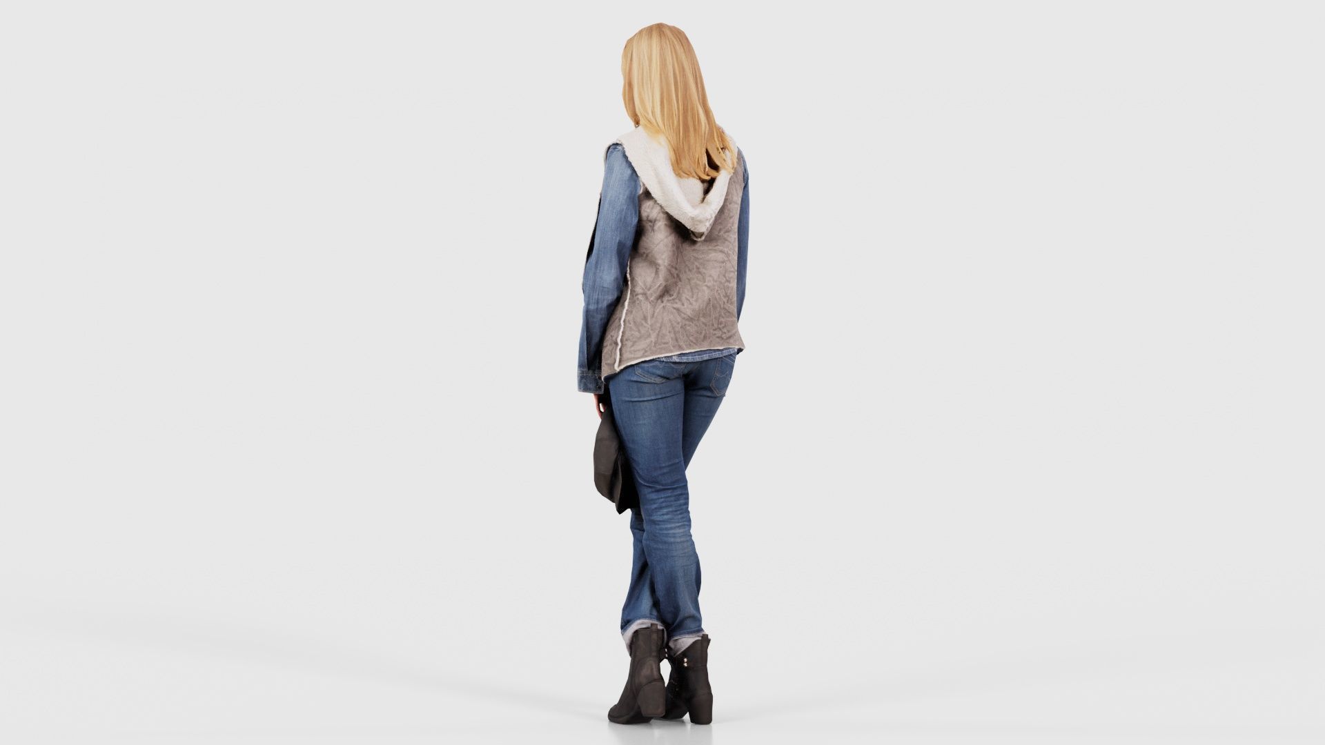 Blonde Model in Jeans Outfit Holding Cap Low-poly 3D model_23