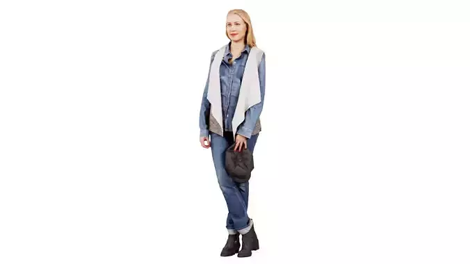 Blonde Model in Jeans Outfit Holding Cap Low-poly 3D model
