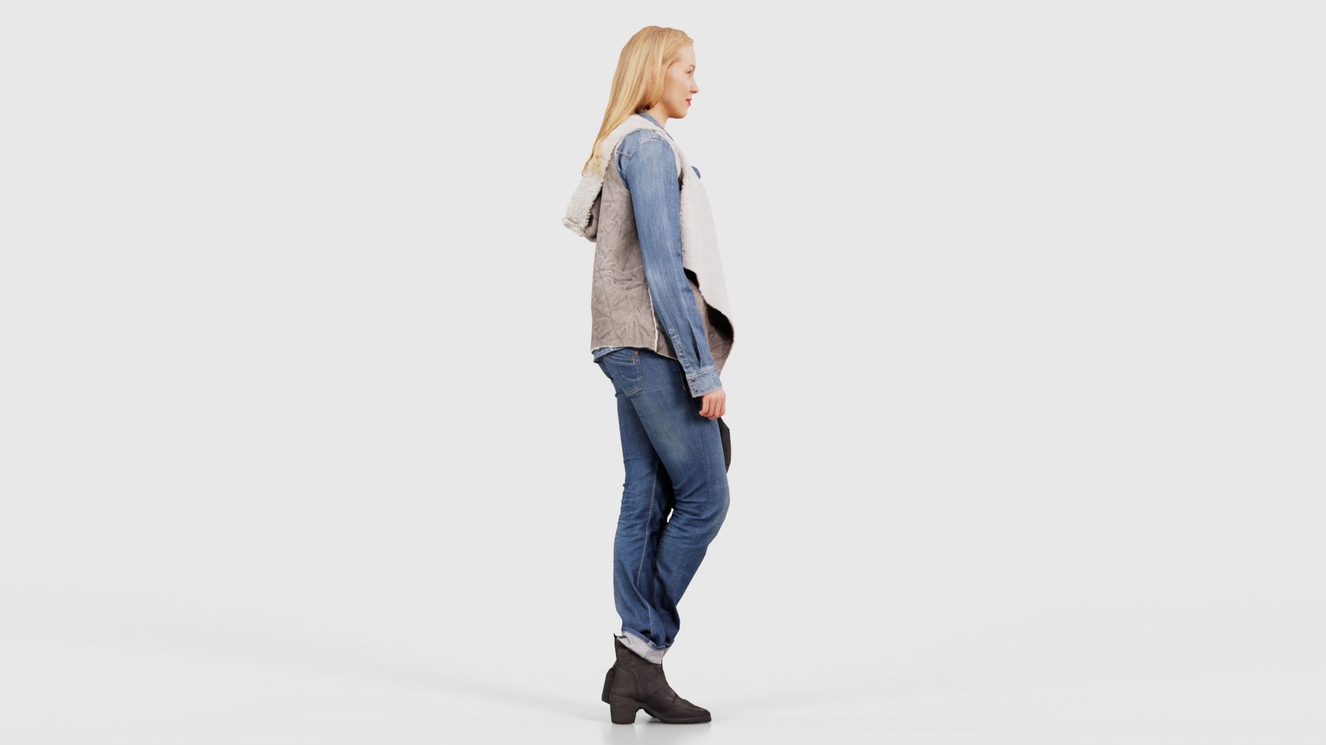 Blonde Model in Jeans Outfit Holding Cap Low-poly 3D model_19