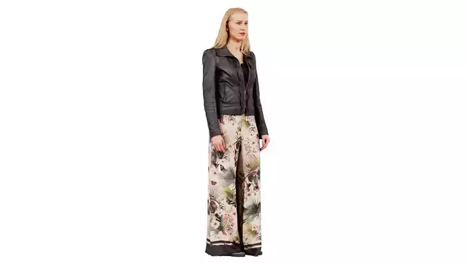 Blonde Wearing Decorated Pants and Leather Jacket Relaxed Low-poly 3D model