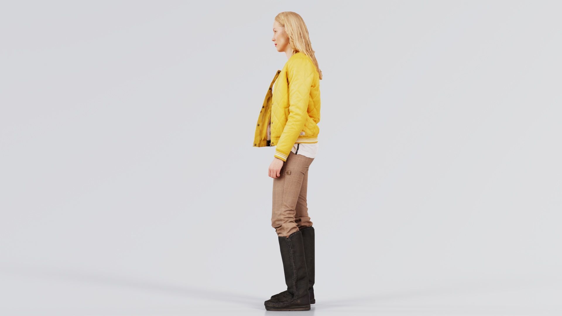 Casual Blonde Model in Yellow Jacket and Boots Low-poly 3D model_3