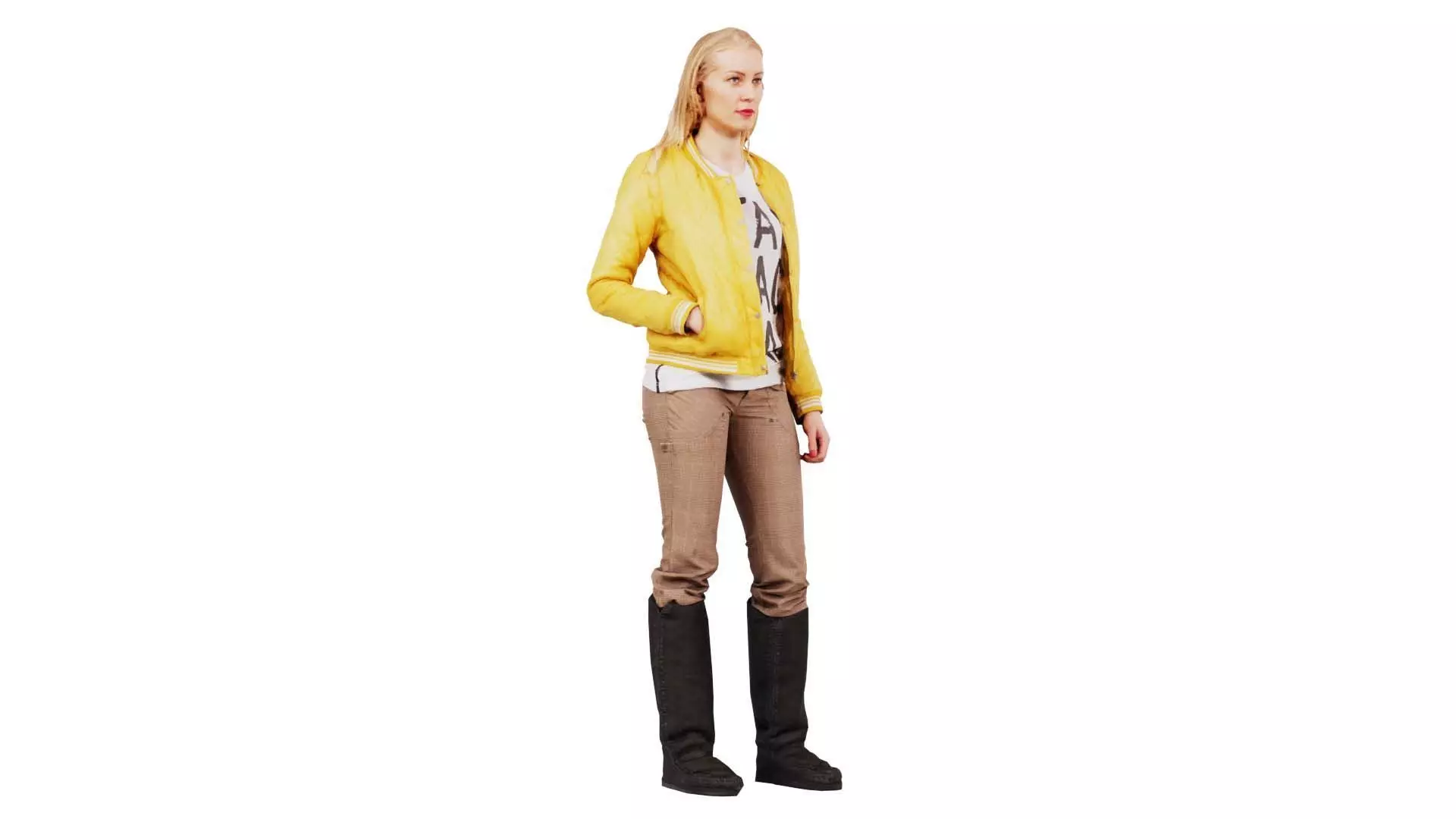 Casual Blonde Model in Yellow Jacket and Boots Low-poly 3D model_0