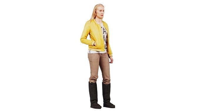 Casual Blonde Model in Yellow Jacket and Boots Low-poly 3D model