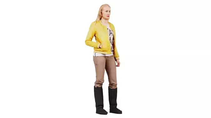 Casual Blonde Model in Yellow Jacket and Boots Low-poly 3D model