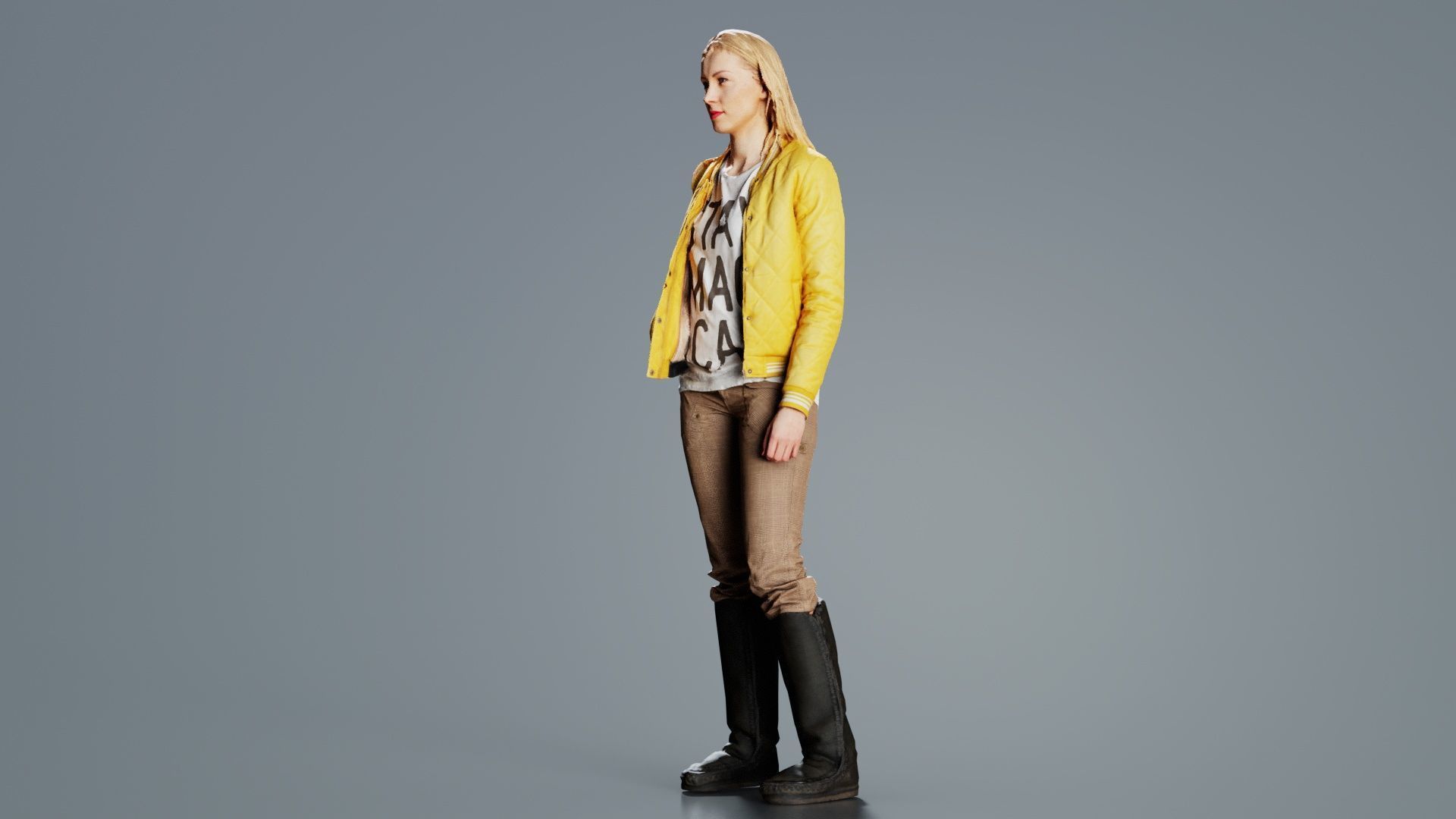 Casual Blonde Model in Yellow Jacket and Boots Low-poly 3D model_5