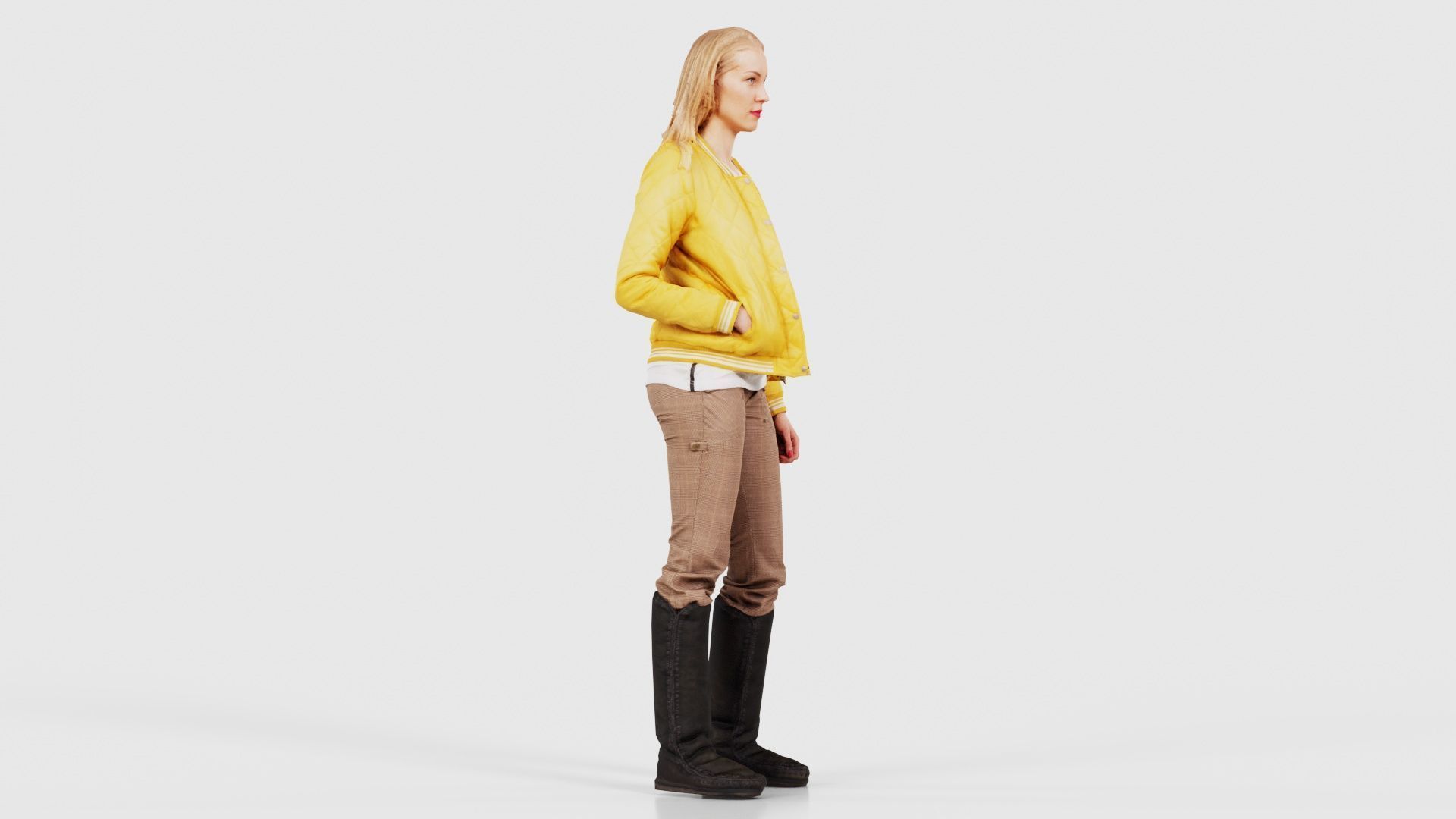 Casual Blonde Model in Yellow Jacket and Boots Low-poly 3D model_16