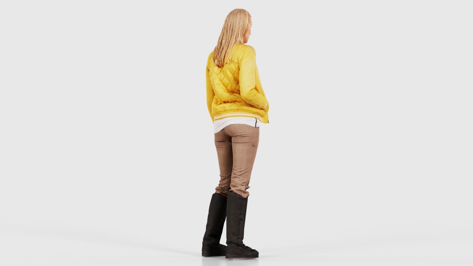 Casual Blonde Model in Yellow Jacket and Boots Low-poly 3D model_18