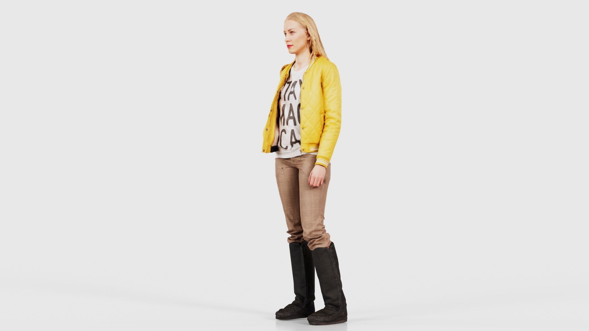 Casual Blonde Model in Yellow Jacket and Boots Low-poly 3D model_24
