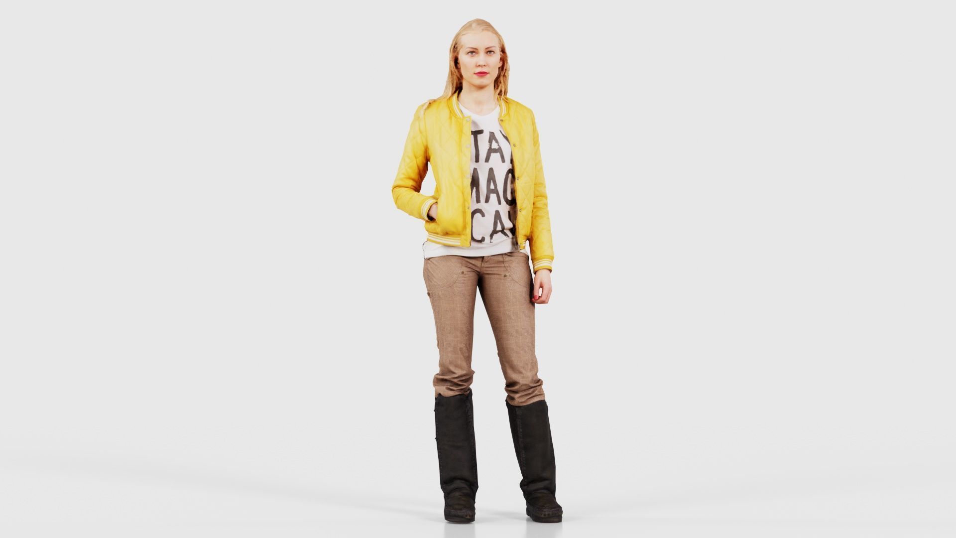 Casual Blonde Model in Yellow Jacket and Boots Low-poly 3D model_26