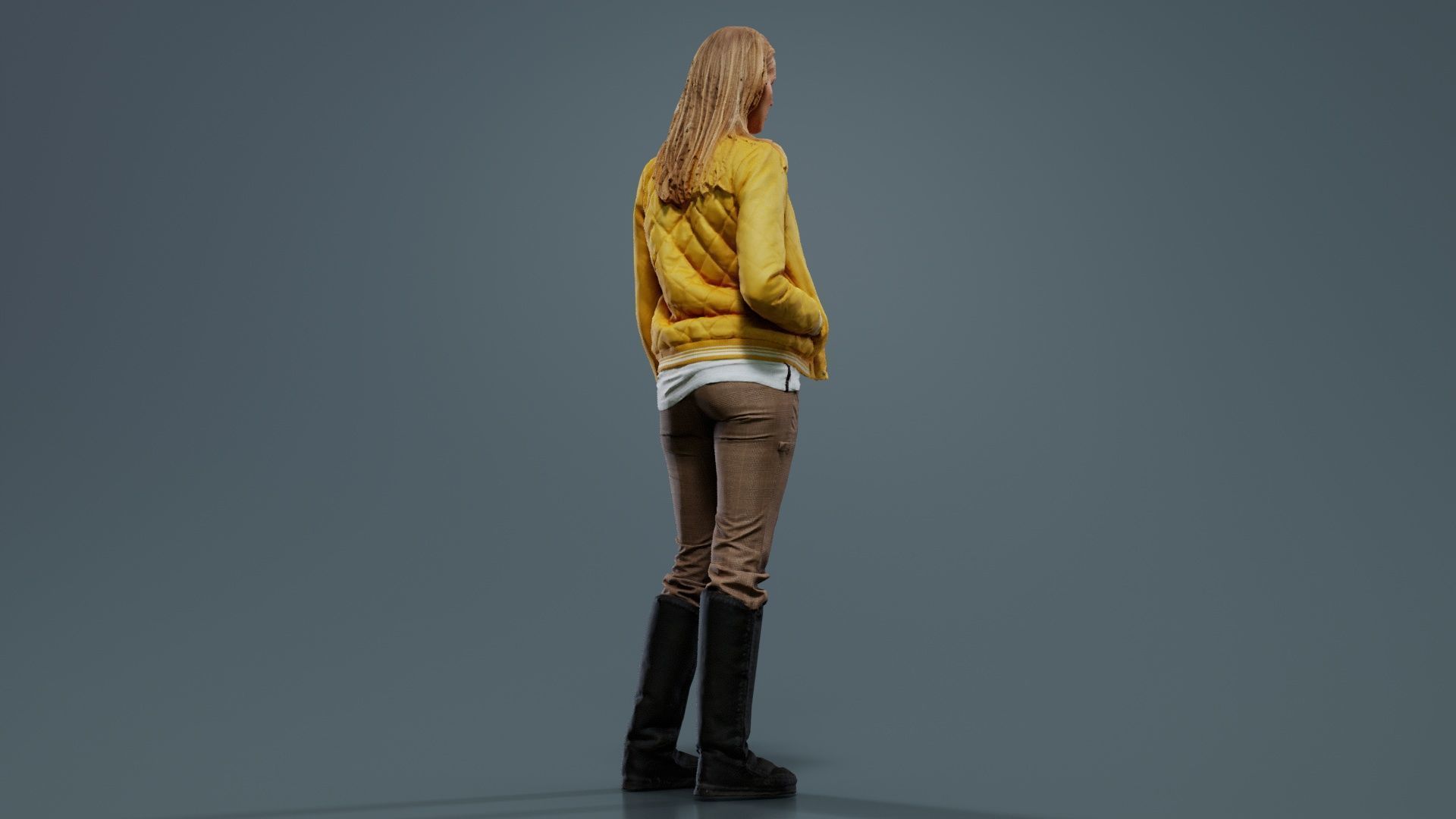 Casual Blonde Model in Yellow Jacket and Boots Low-poly 3D model_8