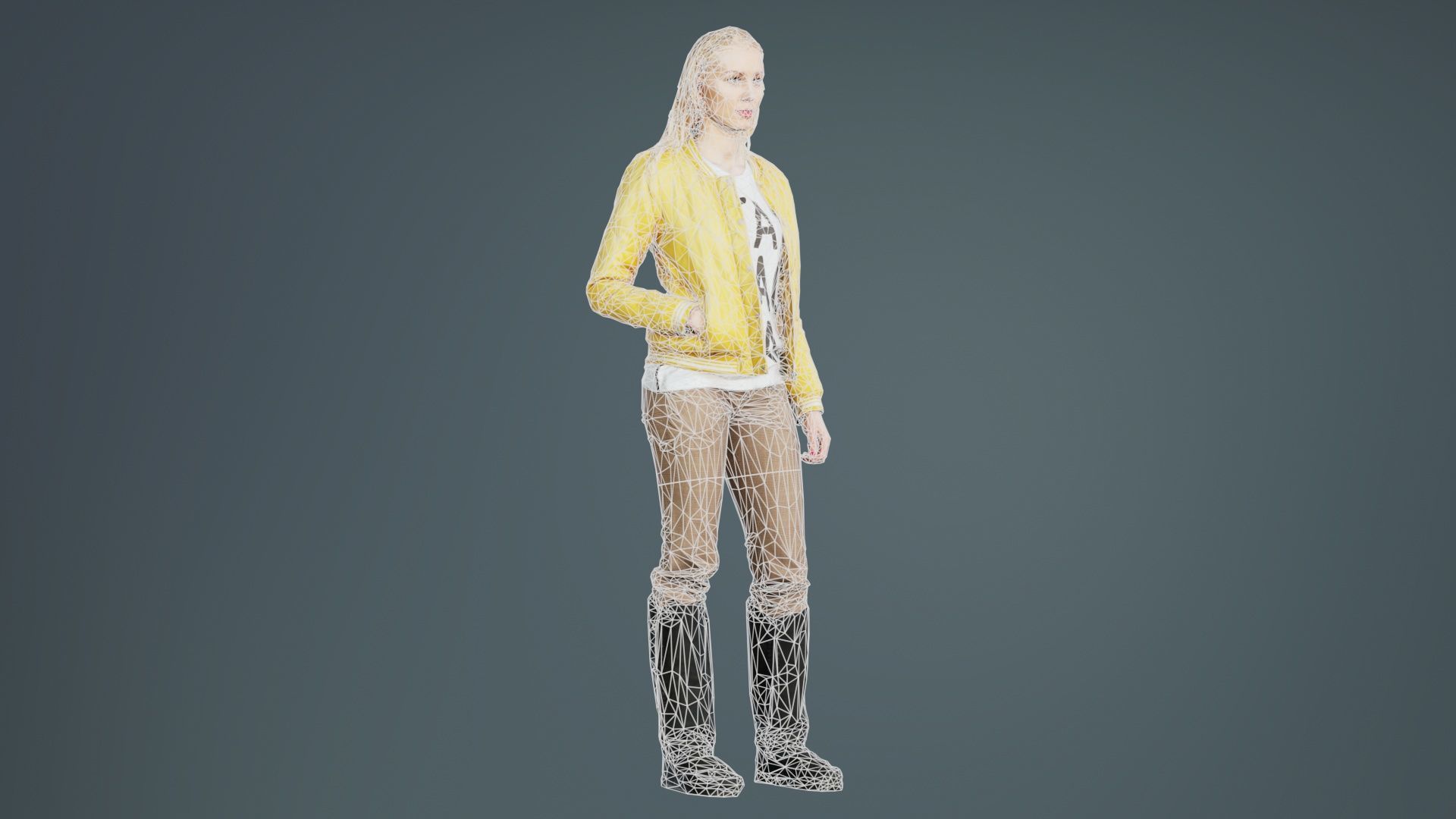 Casual Blonde Model in Yellow Jacket and Boots Low-poly 3D model_9