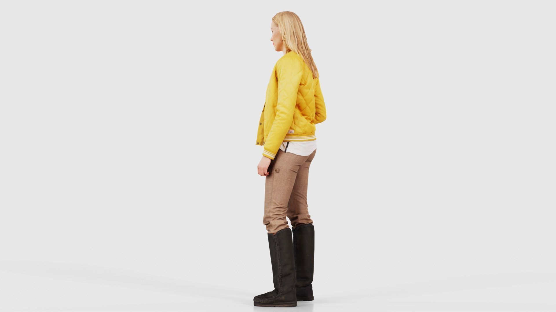 Casual Blonde Model in Yellow Jacket and Boots Low-poly 3D model_22