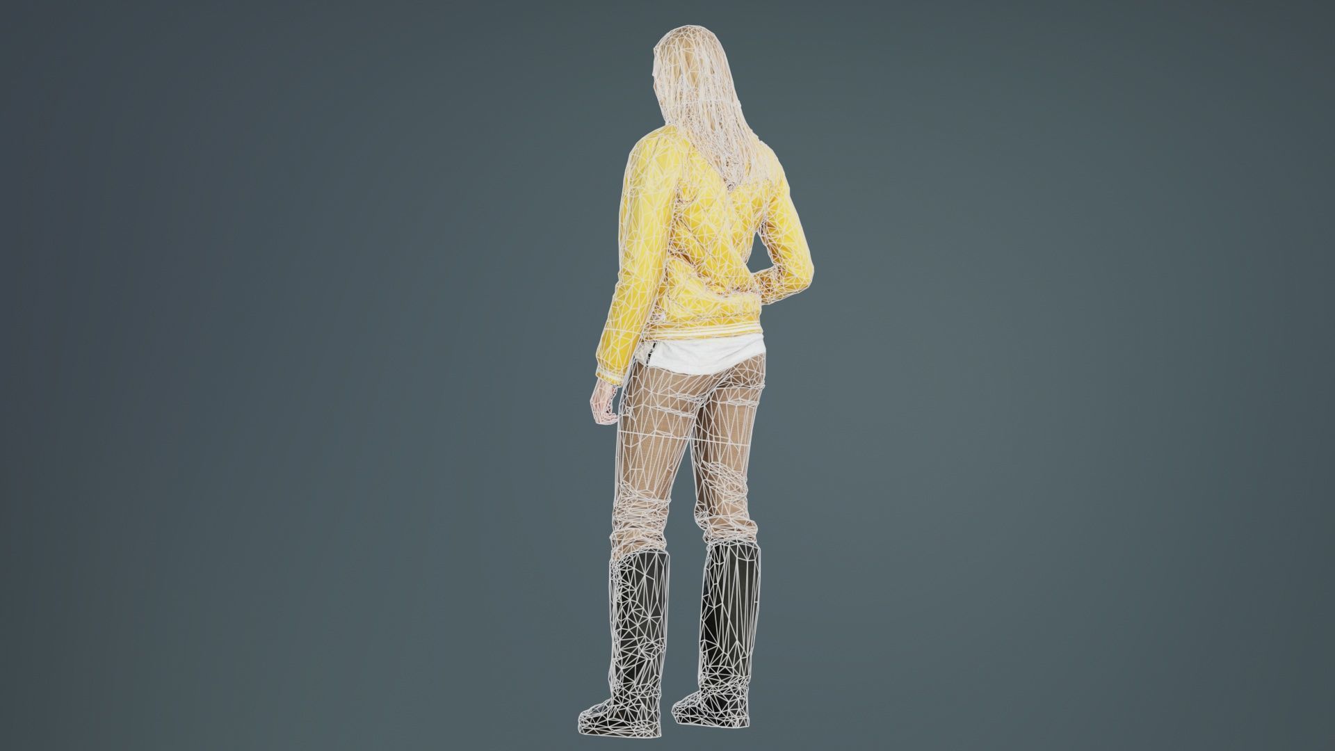 Casual Blonde Model in Yellow Jacket and Boots Low-poly 3D model_10