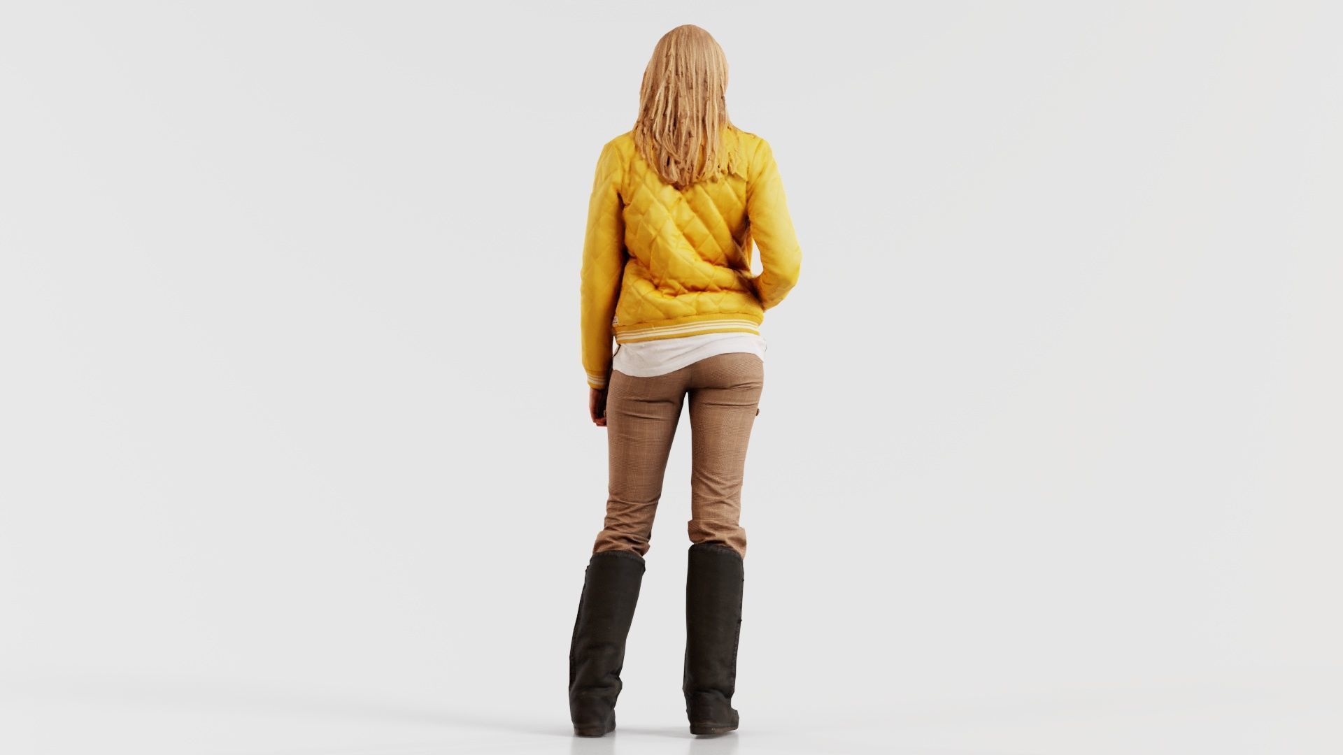 Casual Blonde Model in Yellow Jacket and Boots Low-poly 3D model_2