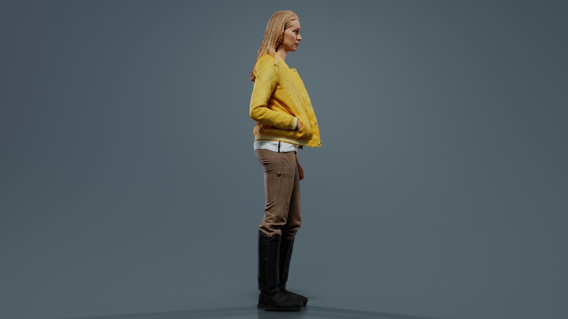 Casual Blonde Model in Yellow Jacket and Boots Low-poly 3D model_6