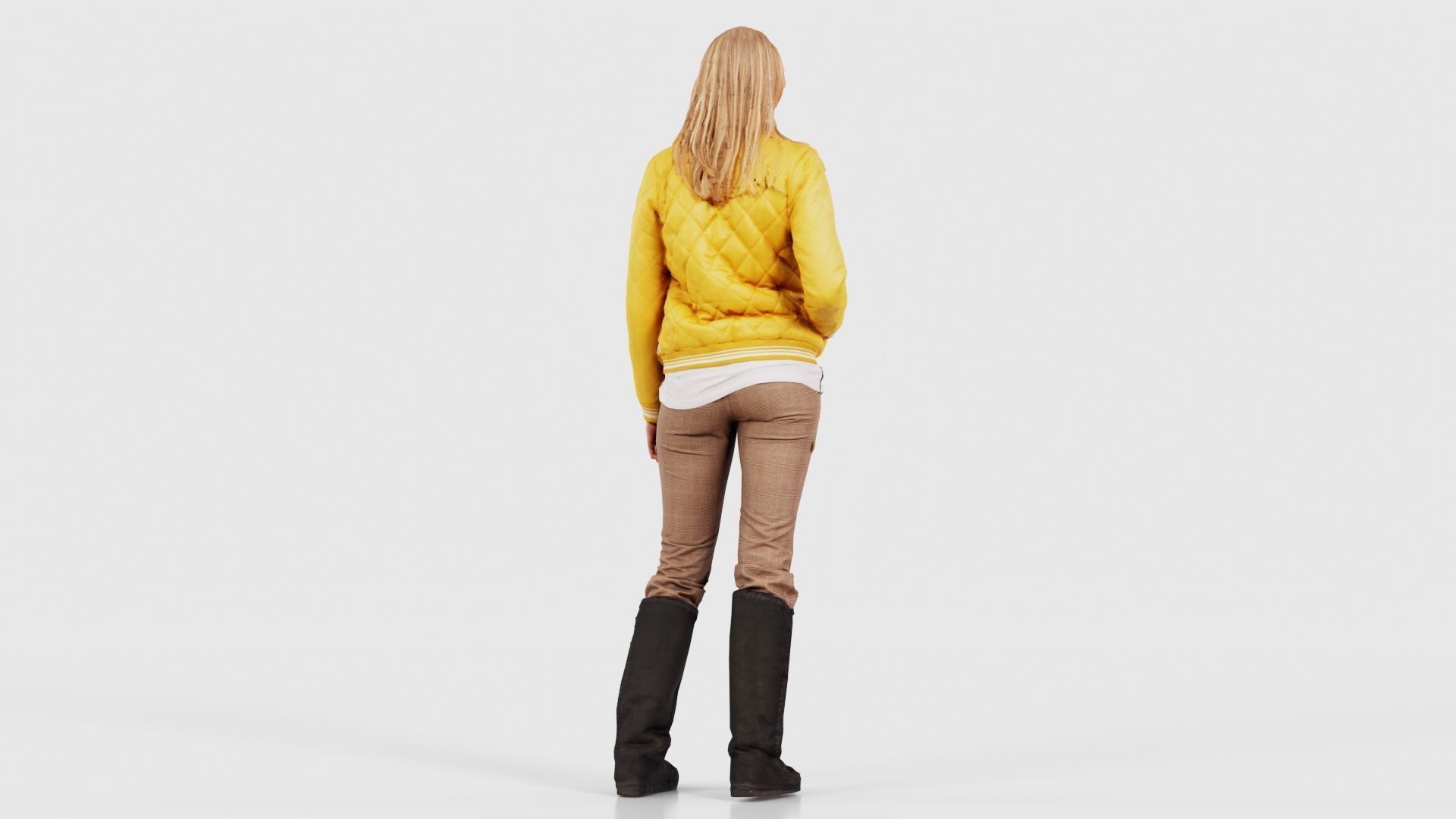 Casual Blonde Model in Yellow Jacket and Boots Low-poly 3D model_19