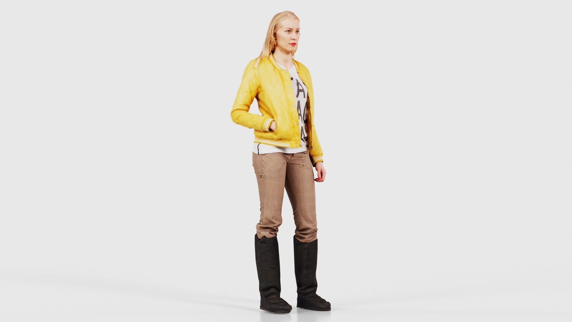 Casual Blonde Model in Yellow Jacket and Boots Low-poly 3D model_15
