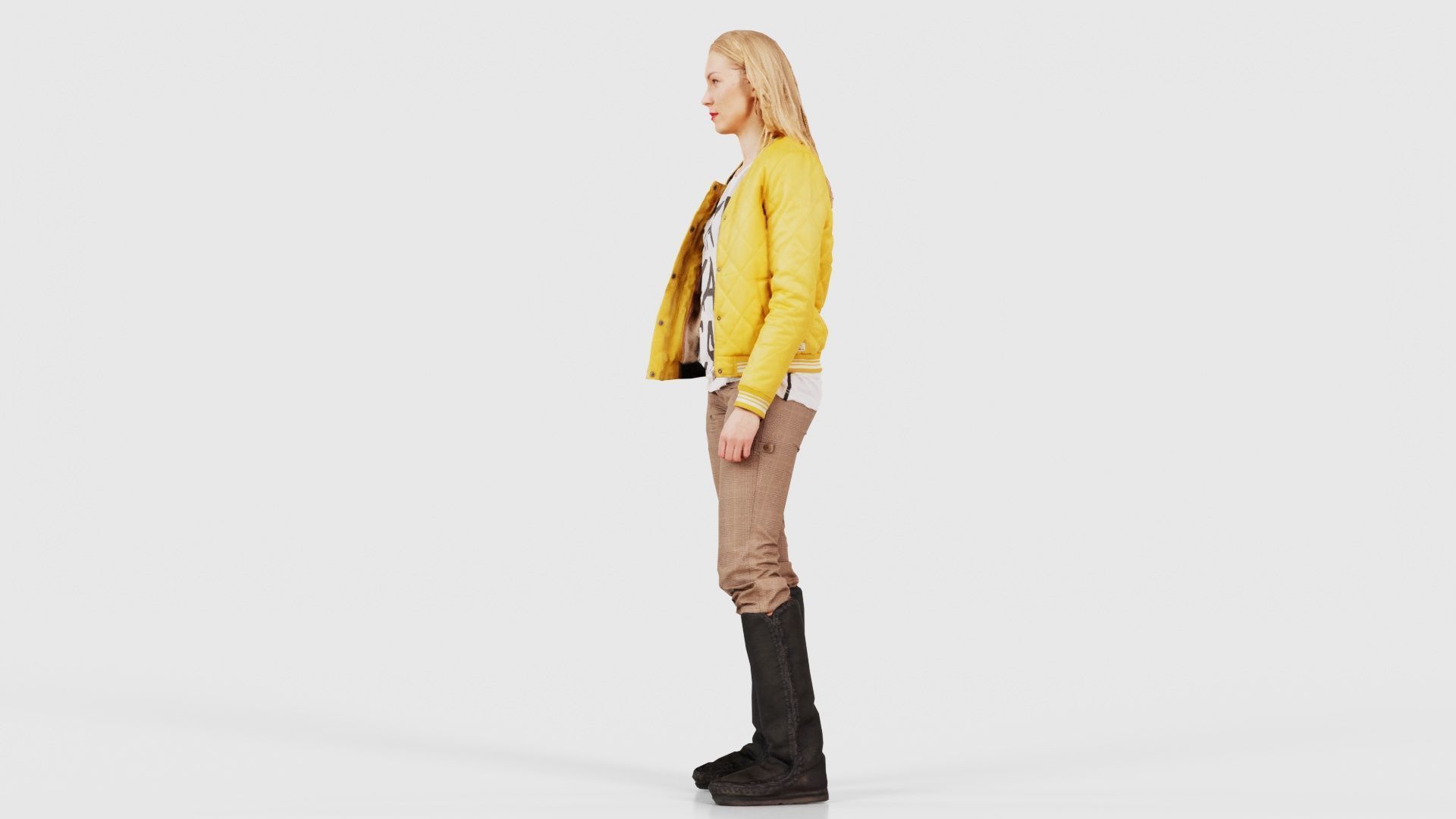 Casual Blonde Model in Yellow Jacket and Boots Low-poly 3D model_23