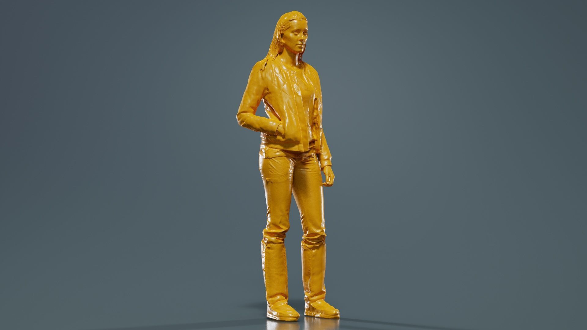 Casual Blonde Model in Yellow Jacket and Boots Low-poly 3D model_12