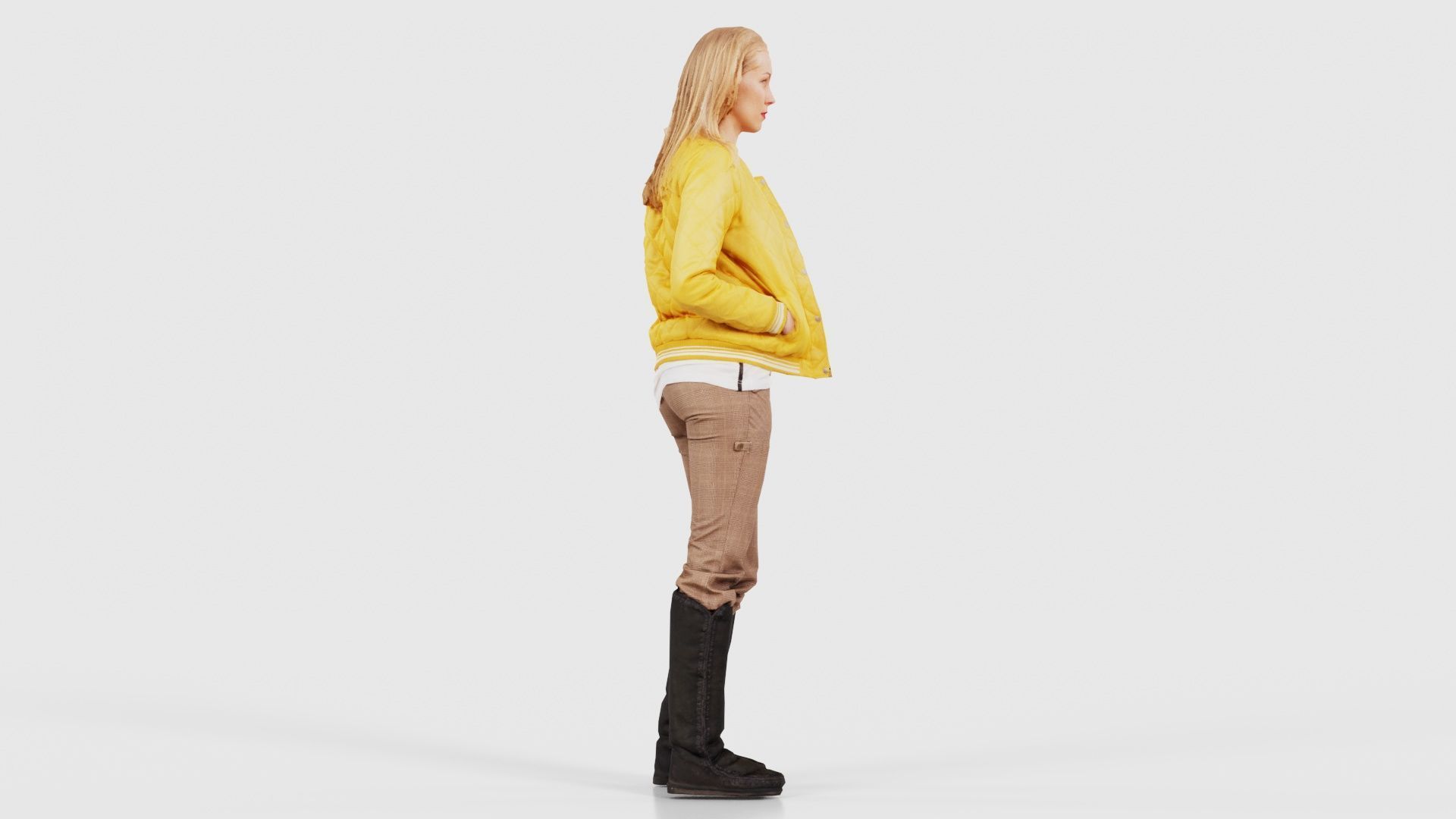 Casual Blonde Model in Yellow Jacket and Boots Low-poly 3D model_17
