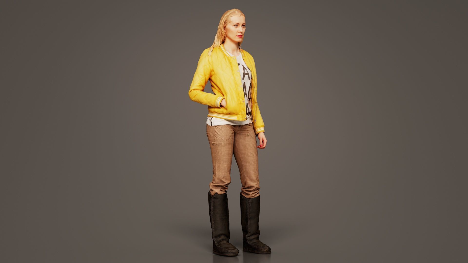 Casual Blonde Model in Yellow Jacket and Boots Low-poly 3D model_1