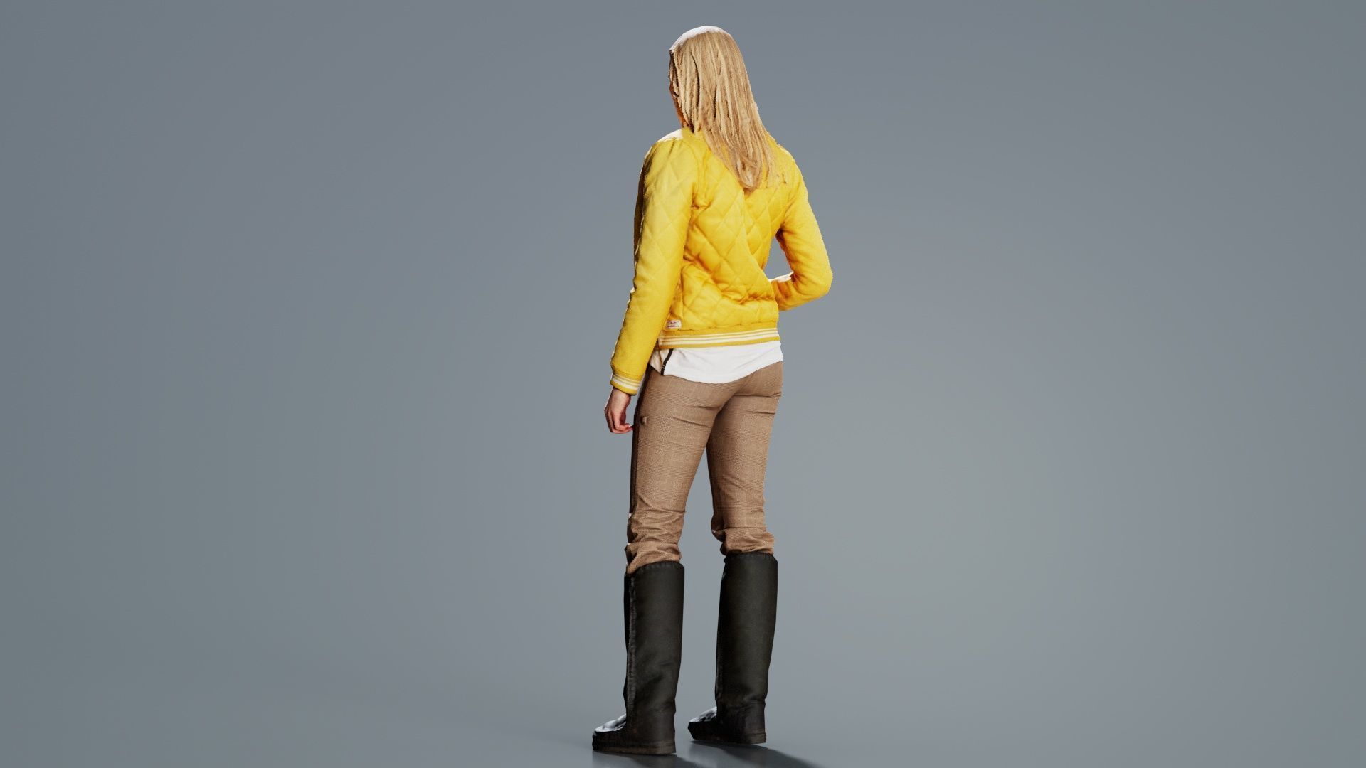 Casual Blonde Model in Yellow Jacket and Boots Low-poly 3D model_4