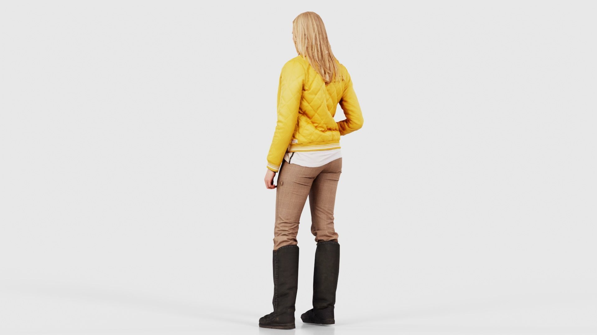 Casual Blonde Model in Yellow Jacket and Boots Low-poly 3D model_21