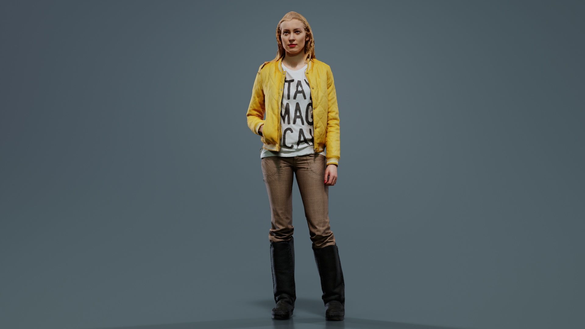 Casual Blonde Model in Yellow Jacket and Boots Low-poly 3D model_7
