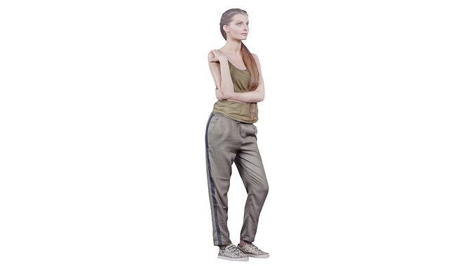 Casual Woman in Green Outfit Low-poly 3D model