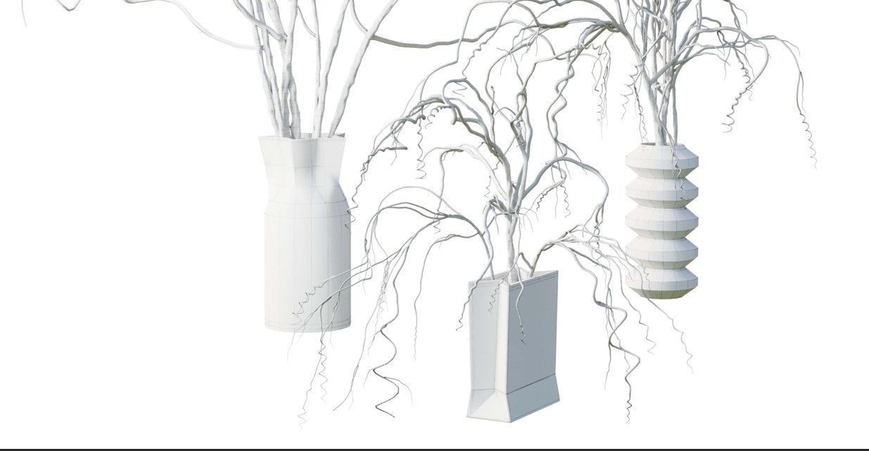 dry branch in a bouquet concrete vase 64 3D model_8