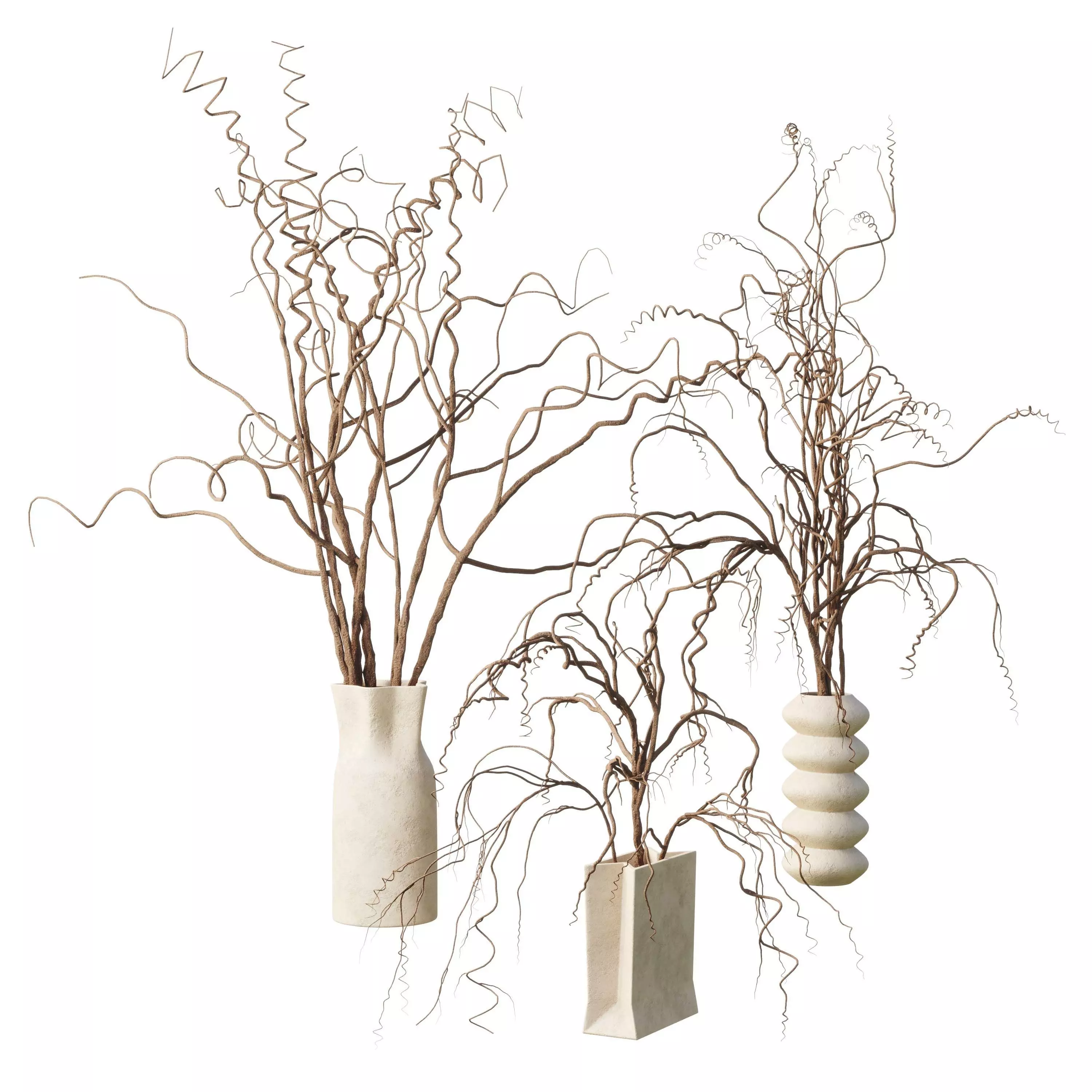 dry branch in a bouquet concrete vase 64 3D model_0