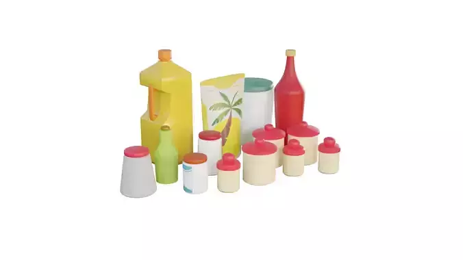 3D Set Of Kitchen Spices With Rig