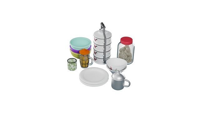 3D Set Of Food Containers With Rig 3D model 3