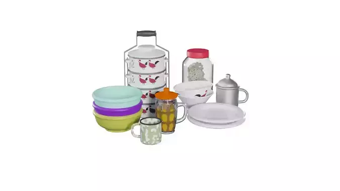 3D Set Of Food Containers With Rig 3D model