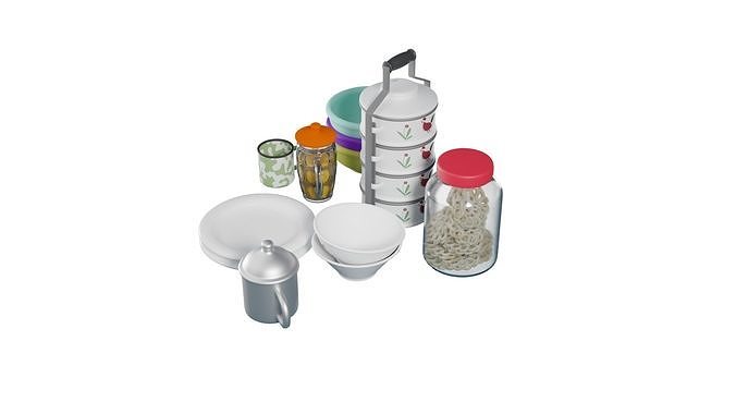 3D Set Of Food Containers With Rig 3D model 4