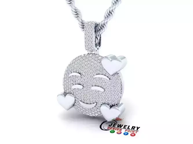 Custom Smiling Face with Hearts Emoji Diamond Pendant 